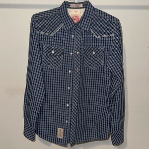 JACHS Casual Navy Blue Plaid Shirt. BARELT WORN!!